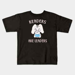 Readers are Leaders cute reading Bunny Kids T-Shirt